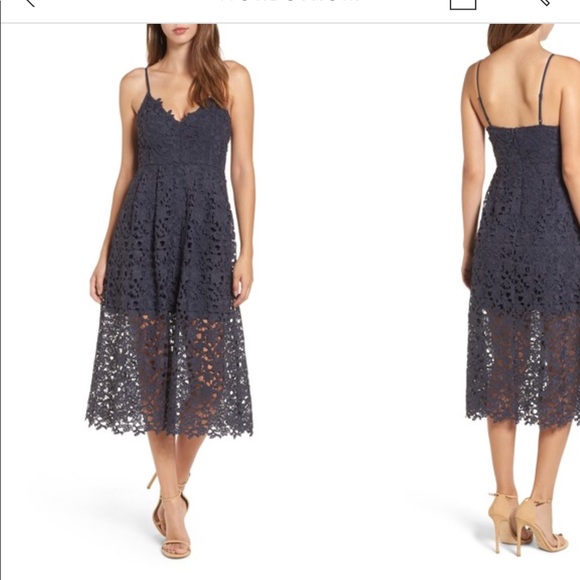 astr the label lace midi dress navy
